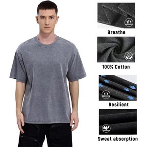 Camisetas de algodón con lavado ácido para hombre, Camisetas básicas Vintage informales de manga corta de cuello redondo de gran tamaño, camisetas de manga corta Vintage - Product Image 5