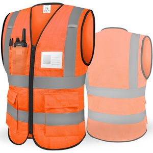 Multiple Pocket Reflective Safety Vests <b>for</b> Men Women High Visibility Vest Mesh Fabric <b>Construction</b> Safety Apparel Work Vest - Product Image 1