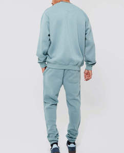 Conjunto Deportivo para Hombre en Azul Claro, Sudadera de Algodón con Cuello Redondo y Manga Larga, Pantalones Deportivos de Color Sólido, Corte Regular, Ropa Casual para Otoño - Product Image 3