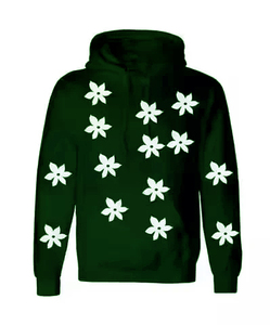 Hoodie imprimé personnalisé, élégant et de qualité supérieure, 100% coton, motifs floraux blancs, idéal pour les marques de streetwear et les vêtements personnalisés. - Product Image 1