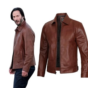 John Wick 4 Leder-Bikerjacke Handgefertigter Brauner Schafsledermantel - Product Image 4