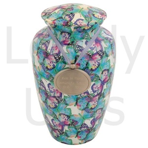 Urna Funeraria de Aluminio con Diseño de Mariposas Caleidoscópicas, Fondo Blanco, para Adultos, Recuerdo Conmemorativo, Fabricación OEM/ODM - Product Image 3