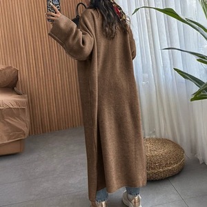 Cárdigan largo maxi holgado de punto con frente abierto y manga larga para mujer - Product Image 3