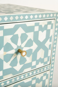 Coffre de rangement de salon de style Mid-Century Modern avec incrustations en os et motifs géométriques, 5 tiroirs, aux prix les plus bas - Product Image 4