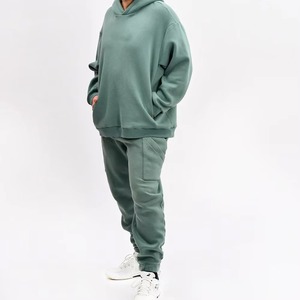 Ensemble de survêtement unisexe décontracté et ample en molleton 100 % coton, coupe régulière, respirant, effet délavé, idéal pour l'hiver - Product Image 1