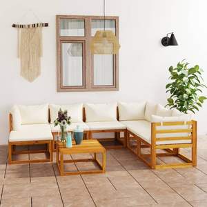 Ensemble de salon patio en bois d'acacia massif crème 8 pièces avec coussins pour jardin - Product Image 1