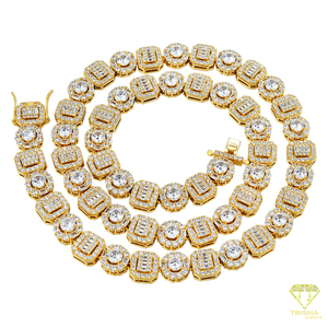 Collar de tenis con racimo de formas alternadas brillantes y acabado plateado de alto brillo para joyería de moda - Product Image 5