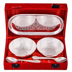 Recién llegado, juego de cuencos chapados en plata de latón con caja de terciopelo rojo, cuenco para servir postres de frutas secas, regalos de devolución de boda de Navidad - Product Image 3