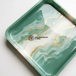 Luxury Green <b>Marble</b> Resin Tray – Handmade <b>Square</b> Decorative Serving Tray with Gold Vein Detail | Modern <b>Coffee</b> <b>Table</b> & Vanity - Product Image 3