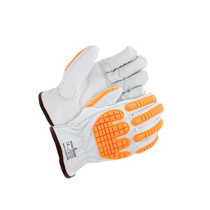 Cow Goat Sheep Grain Leather Driver Work Gloves With Tpr Impact Anti-Vibrate Cut 5 Reinforced Palm <b>for</b> More Power and Protection - Product Image 5