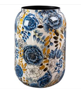 Linea Exports Inc Ceramic Round <b>Vase</b> With Orange Lily Design Glossy Finish Handmade Traditional Style Tabletop Decor - Product Image 2
