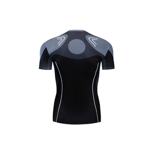 T-shirt pour homme à manches courtes, motif géométrique, coupe ajustée, sportif, séchage rapide, tricoté, col rond, noir - Product Image 5