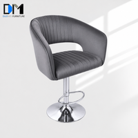 Tabouret de bar en velours DM réglable en hauteur, pivotant à 360°, base ronde chromée, dossier rembourré en forme de baril, pour restaurant, bar, cuisine, vente en gros