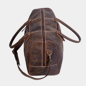 Vintage Distressed Genuine Leather Casual Duffle <b>Bag</b> <b>Men</b> <b>Weekender</b> Travel Gym Lightweight Durable Water Polyester Zipper - Product Image 2