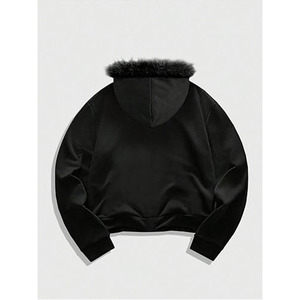 Men's Y2k Grunge Zip Up Hoodie Sweatshirts <b>Gothic</b> Fur Hooded <b>Jacket</b> Streetwear - Product Image 2