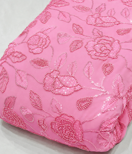 Tissu brodé perlé personnalisé, tissu à sequins, tissu dentelle, tissu organza pour kaftan, abaya, robe, textile, exportateur et acheteur en gros - Product Image 5