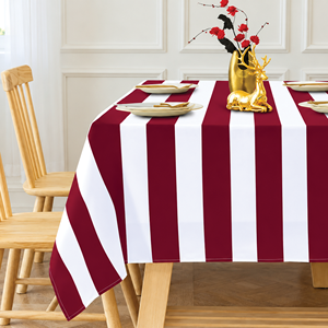Modern Red and White Striped <b>Tablecloth</b> Square <b>Washable</b> Fabric Table Cover for Dining Room - Product Image 4