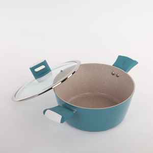 Olla de aluminio antiadherente con revestimiento de granito, tapa de vidrio y mango de madera, olla profunda para sopa, utensilio de cocina duradero - Product Image 5