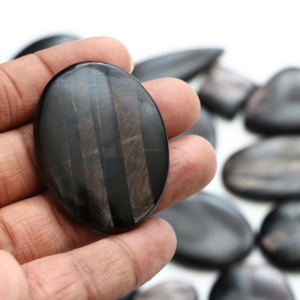 Natural Hypersthene Cabochon <b>Silver</b> Brass Pendant Necklace Boho Style Gemstone Jewelry - Product Image 5