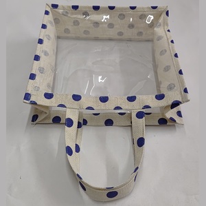 Tokra Impex Self-Handle Shopping Promotional Tote <b>Bag</b> Geometric Pattern Jute Transparent See-Through Feature <b>Medium</b> <b>Size</b> Daily - Product Image 5