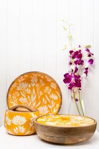 Bol en bois imprimé avec autocollants, décoratif pour la maison et la cuisine, bol à pâte, bol de service en bois émaillé pour restaurant, pour salades et fruits - Product Image 6