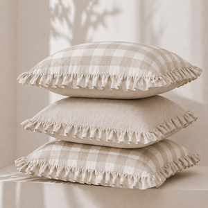 Striped Linen Cushion <b>Cover</b> Ruffle Pillowcase Removable Washable Throw <b>Cover</b> <b>for</b> <b>Sofa</b> Hotel Home Decor - Product Image 2