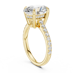 Yellow Gold Oval Cut Lab Grown <b>Diamond</b> Solitaire Engagement <b>Ring</b> with Pavé Band for Women - Product Image 3
