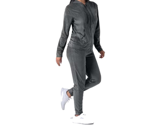 Ensemble de survêtement deux pièces personnalisé de qualité supérieure pour femme : sweat à capuche zippé et pantalon de jogging, effet délavé à l'acide - Product Image 2