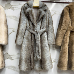 Women's Slim Anti-Wrinkle Long Faux Fur <b>Coat</b> Belt Closure Full Sleeve Elegant <b>Winter</b> Outerwear Solid Color <b>Thick</b> Warm Fleece - Product Image 2