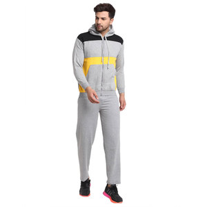 Survêtement gris à capuche pour homme, manches longues, color block, décontracté, avec poches latérales, coupe classique, style automne - Product Image 1