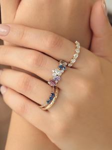 Multi Colored Moissanite Gemstone Rainbow Sapphire Cluster <b>Ring</b> 925 Silver With Rhodium Plated Wedding Ceremony Gift Her - Product Image 4