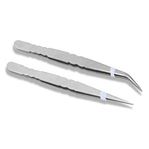 Pinzas de extensión de pestañas antiestáticas Juego de pinzas de pestañas de volumen recto y curvo de acero inoxidable con logotipo personalizado - Product Image 2