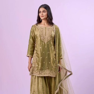 Most Selling Elegant Fully Stitched Fandy <b>Silk</b> <b>Kurta</b> Palazzo Set with Diamond Work & Designer Dupatta Available At Export Price - Product Image 1