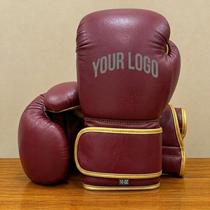 Custom Burgundy Leather Boxing Gloves 16oz Hook Loop <b>Velcro</b> Closure Pro Training Sparring Gear - Product Image 3