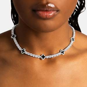 Luxury 925 Silver Cross <b>Statement</b> <b>Necklace</b> Rhodium Plated Brilliant Cut Channel Setting Freshwater Pearl Chain - Product Image 3