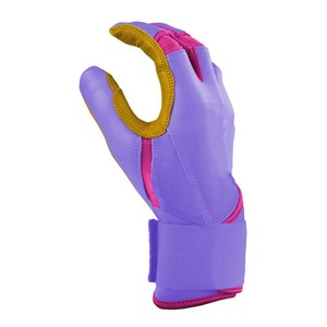 Guantes de Bateo de Cuero Morado con Ribete Rosa, Acolchados, Unisex, para Adultos, de Entrenamiento - Product Image 2