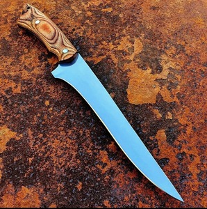 Cuchillo de filetear hecho a mano con mango de madera, hoja de punta de lanza, acero inoxidable de 0.6 mm de grosor, funda de cuero incluida. - Product Image 6