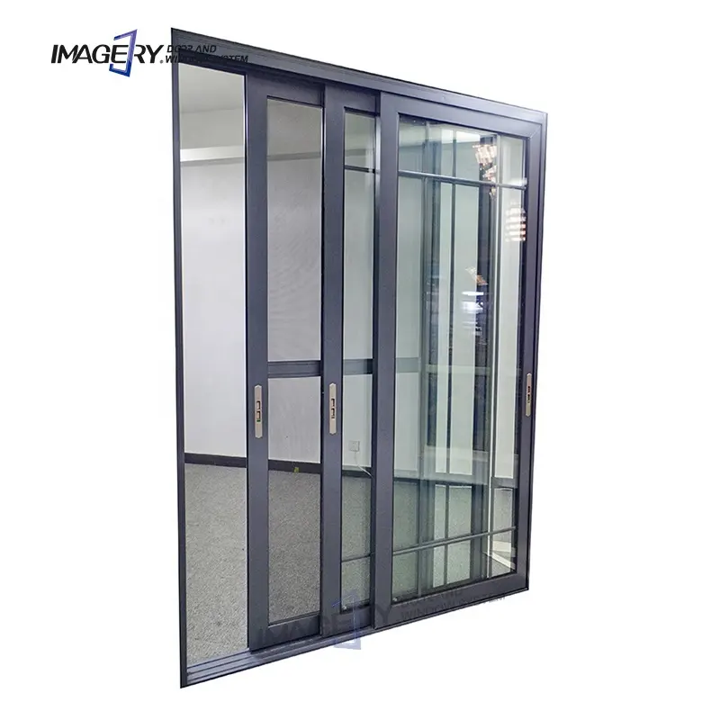 Imagery Modern Design High Performance Thermal Break Aluminum Glass Aluminium Slide Door 3 Track Sliding Door With Screen Net