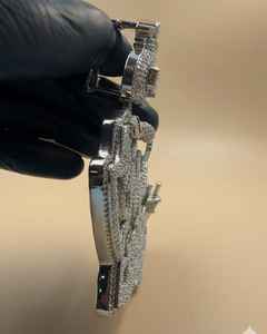 Collar con colgante de letra inicial estilo Hip Hop, con diseño de bolsa de dinero y cadena de eslabones, de Plata 925 y Diamante Moissanita VVS, para hombre, con incrustaciones de diamantes, con nombre, número o letra - Product Image 5