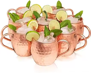 Ensemble de tasses en cuivre martelé avec poignée, tasses réutilisables pour cocktails, jus, mocktails, bar à domicile, restaurant, service de fête - Product Image 4