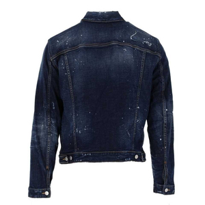 Chaqueta de mezclilla para hombre, corte regular, cierre de botones, color liso, informal, de algodón lavable, con decoración de parches desgastados y pespuntes, ideal para otoño. - Product Image 3