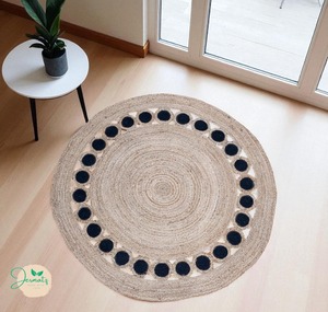 2026 <b>Round</b> Jute Rug Medallion Pattern Handcrafted Bohemian Style Floor <b>Mat</b> for Living Room Natural Brown - Product Image 3