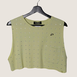 Customized Logo Summer Ladies Rhinestone Sleeveless Crop <b>Top</b> Cotton Streetwear Tank OEM Fashion <b>Sparkly</b> Wholesale Women's Shirts - Product Image 5