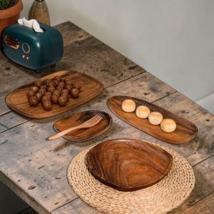 Hand-Carved Acacia Wood Serving Tray Organic Shape <b>Rustic</b> Farmhouse <b>Decor</b> - Product Image 2