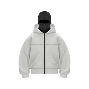 Sweat à capuche balaclava pour homme avec logo personnalisé brodé, double couche, fermeture éclair intégrale, design surdimensionné 3D, taille plus - Product Image 4