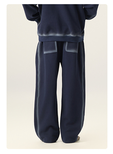 Pantalon de survêtement d'hiver pour homme en laine bleu marine, coupe droite, taille haute élastique, poches latérales, décontracté, ample, tricoté, ODM - Product Image 2