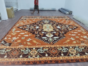 Luxury Hand Knotted Oushak <b>Rug</b>, Rust Orange 10x11 ft. Floral Wool Carpet Vintage Style Large Area <b>Rugs</b> Living Room Home Decor - Product Image 4