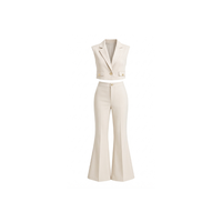 Ensemble deux pièces long pour femme avec motif géométrique, sans manches et pantalon large, élégant, coupe ample, printemps/été