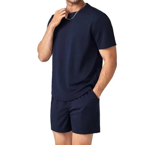 Conjunto de chándal de verano de 2 piezas para hombre, personalizado, vintage, de punto, ecológico, de talla grande, con camisetas - Product Image 2