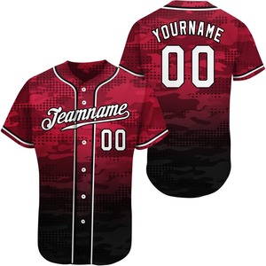 Maillot de baseball personnalisé imprimé par transfert thermique, rouge et noir, respirant, boutonné sur le devant, unisexe, adulte, manches courtes, 100% polyester - Product Image 1
